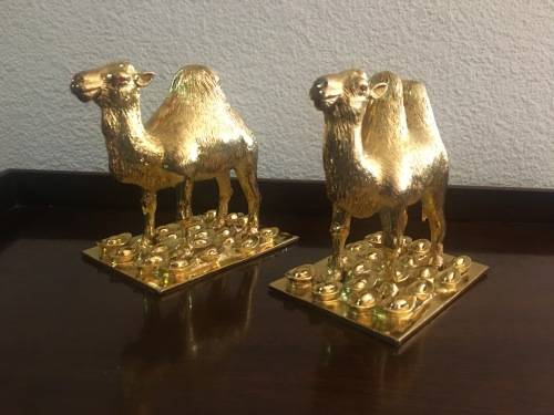 A Pair of Golden `World of Feng Shui` Camels