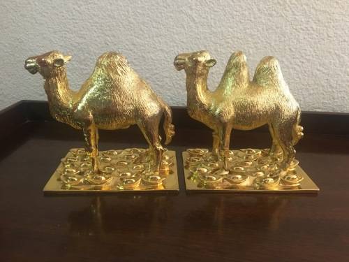 A Pair of Golden `World of Feng Shui` Camels