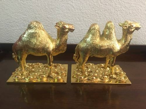 A Pair of Golden `World of Feng Shui` Camels