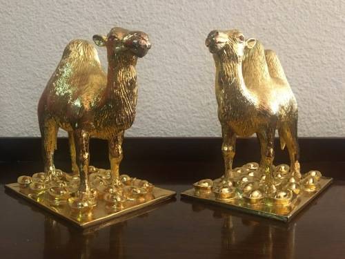 A Pair of Golden `World of Feng Shui` Camels