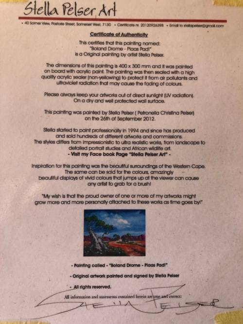 Original Stella Pelser Art - Boland Drome - `Plaas Pad!`