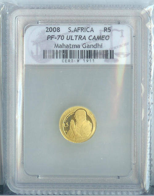 A GRADED PROOF 70 ULTRA CAMEO 1/10 GOLD GANDHI  PROTEA R 5.THE BEST YOU CAN GET!!!!!