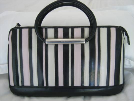 FIORELLI HANDBAG, BLACK AND PINK STRIPES - AS NEW