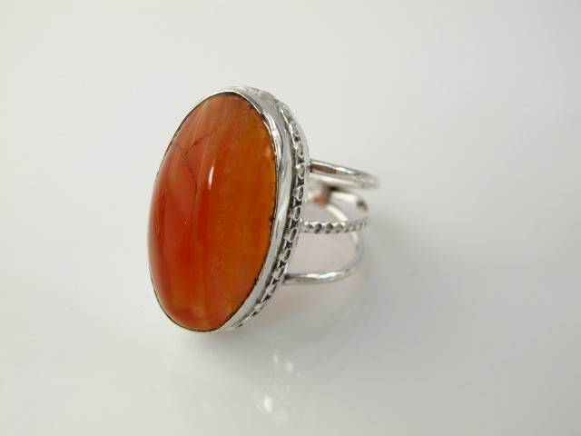 RED SUNSET CARNELIAN AGATE SILVER RING-SIZE 8.75