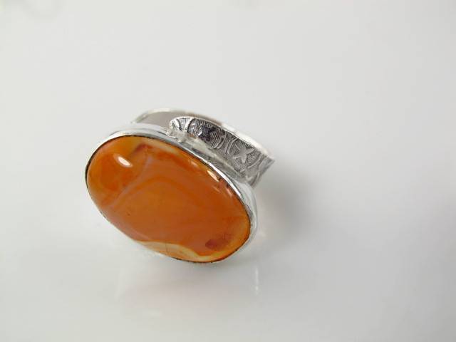 WILD MANDARIN AGATE SILVER RING-SIZE 8.5