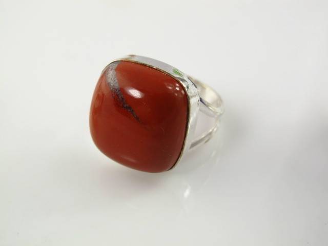 LOVELY RED BRICK JASPER SILVER RING-SIZE 9.75