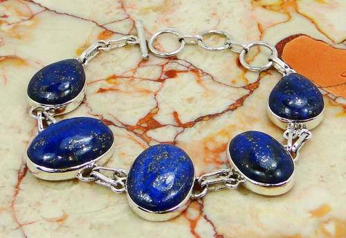 LAPIS LAZULI & 925 SILVER BRACELET: 210mm