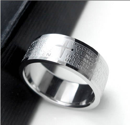 MENS FASHIONABLE CROSS BIBLE TITANIUM STEEL RING