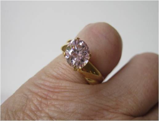 GOLD ELECTROPLATED RING WITH CZ PINK STONE DECO RING