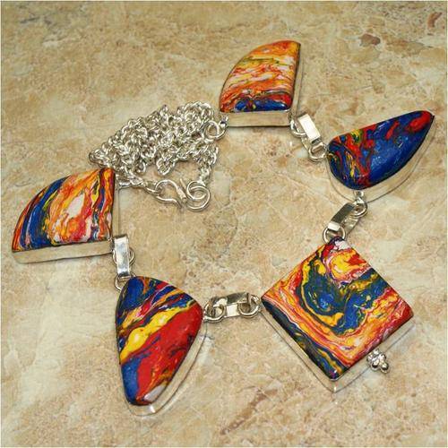 WOW! TOO BEAUTIFUL MOSAIC JASPER IN SILVER - UNIQUE CHUNKY NECKLACE