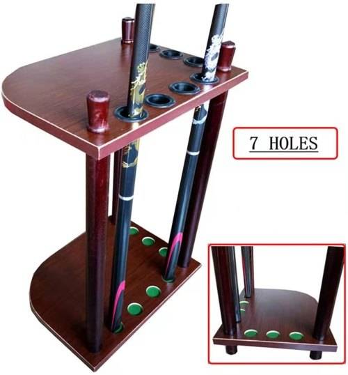 Wooden Pool Cue Holder Snooker Rack Shelf - for 7 Pool Cues for Clubs and Pool Players