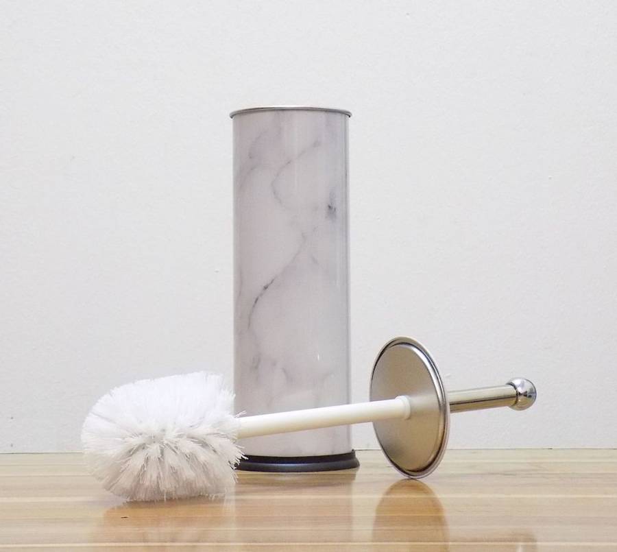 Toilet Brush Round Steel - Marble Design - White