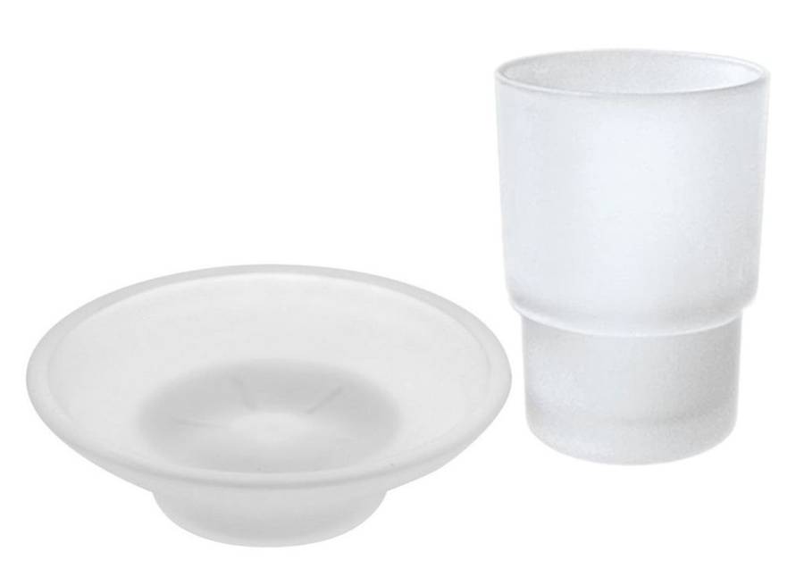 Toothbrush + Soap Dish Round Glass Replacement - Frosted Combo