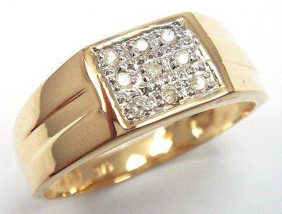 ***  IN STOCK *** 9CT SOLID YELLOW GOLD MENS 9 GENUINE DIAMOND RING