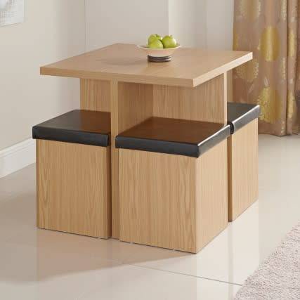 Stowaway Dining Set, with luxury black faux leather seat pads