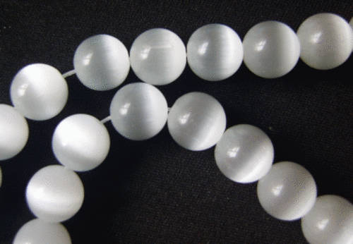 White Cats Eye Rounds, 10mm - Per String (+/- 40 beads)