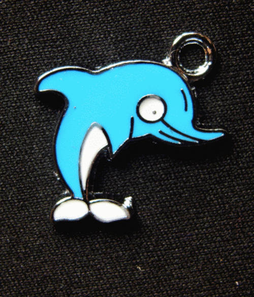 Enamel Charm Blue Dolphin, 27mm x 20mm - Sold Individually.