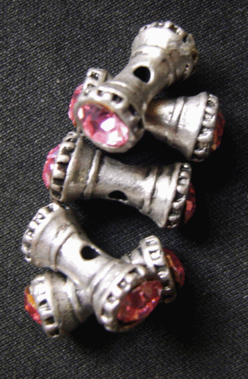 Spring Fever!! Nickle Bone Spacer with Pink Rhinestone 15mm x 7mm - Pack of 5.