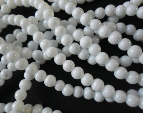 White Opaque Glass Rounds , 10mm - Per String of +/- 85.