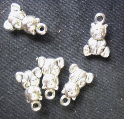Nickle Teddy Charm, 16mm x 10mm - Pack of  10.