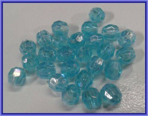 Acrylic Aqua Facet Rounds with AB, 7mm - Per Pack of 30.