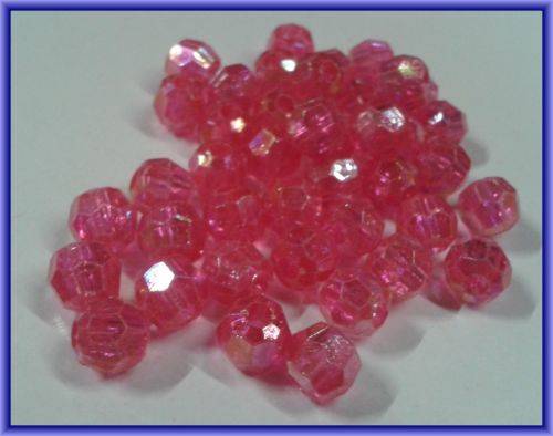 Acrylic Cherise Facet Rounds with AB, 7mm - Per Pack of 30.