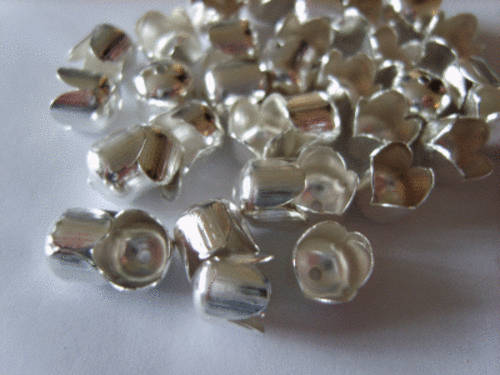 Silver-tone Bell End Beadcaps, 8x8mm - Pack of 50.