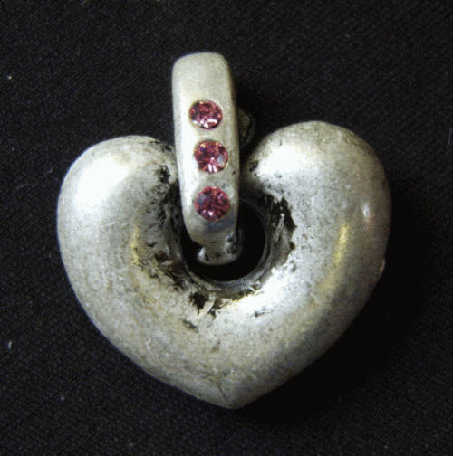 Pendant Heart With Pink Rhinestone Inlay, 31mm x 26mm - Sold Individually.