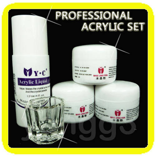 3 COLOR ACRYLIC NAIL ART POWDER LIQUID DISH TIP SET