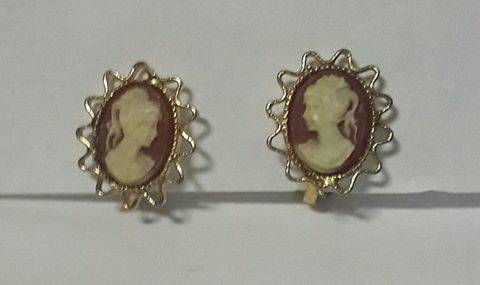 Small Cameo clip on earrings - not shell, vintage