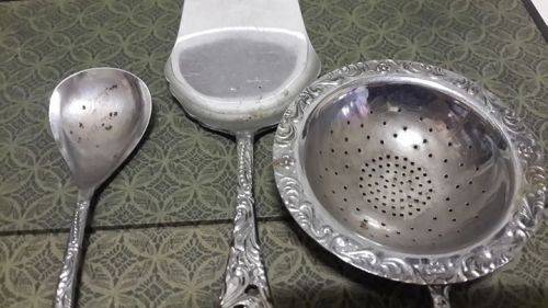 Chrome plated tea strainer/cake lifter/sugar spoon