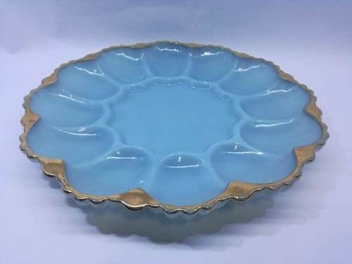 Blue milk glass egg platter