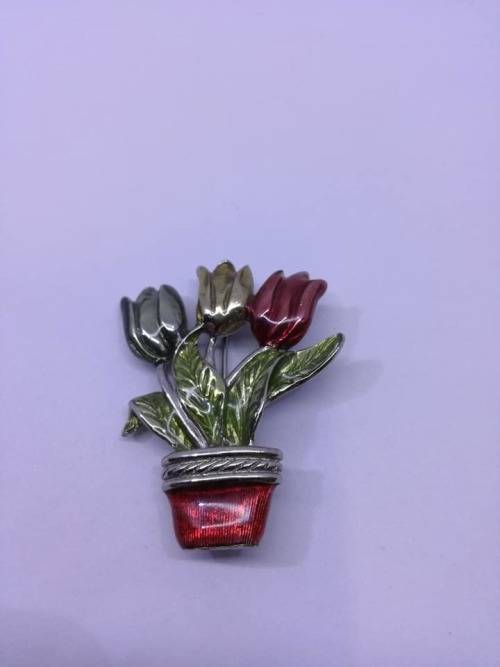 Lovely vintage Tulip flower pot brooch- Look!