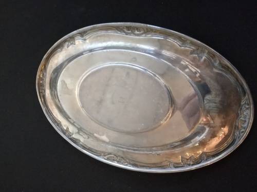 Vintage SILVER PLATED UNITY on copper  oval platter