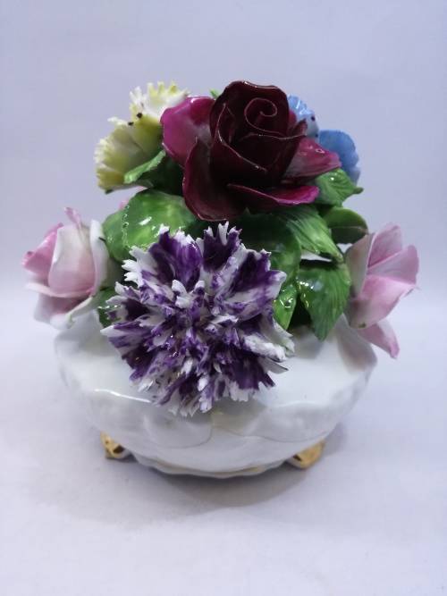 Vintage Porcelain Radnor Bone China Flowers Staffordshire England - Flowers all intact, vase cracked