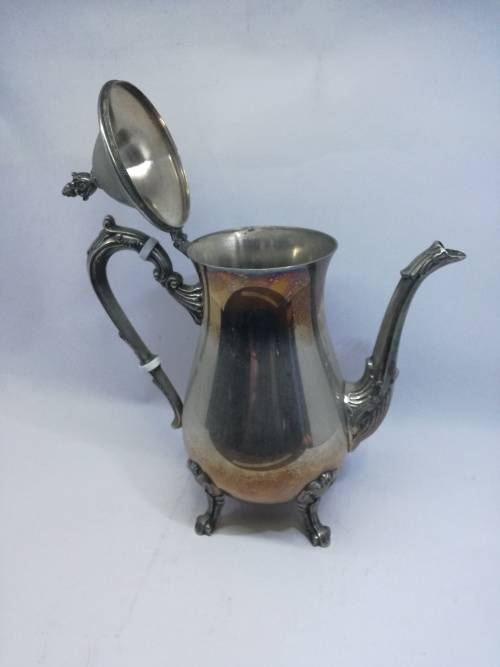 Lovely worn silver on copper coffee pot - spout damage