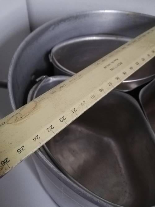 Vintage aluminum stock pot with small triangle pots to fit inside! Heavy duty