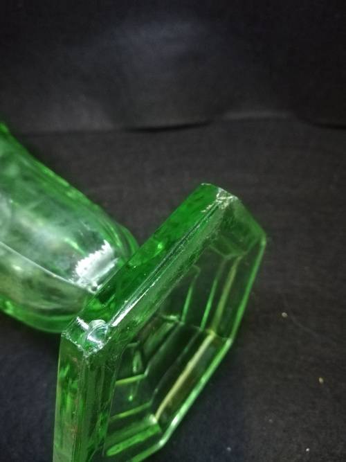 Art Deco green Uranium glass vase Chevron design