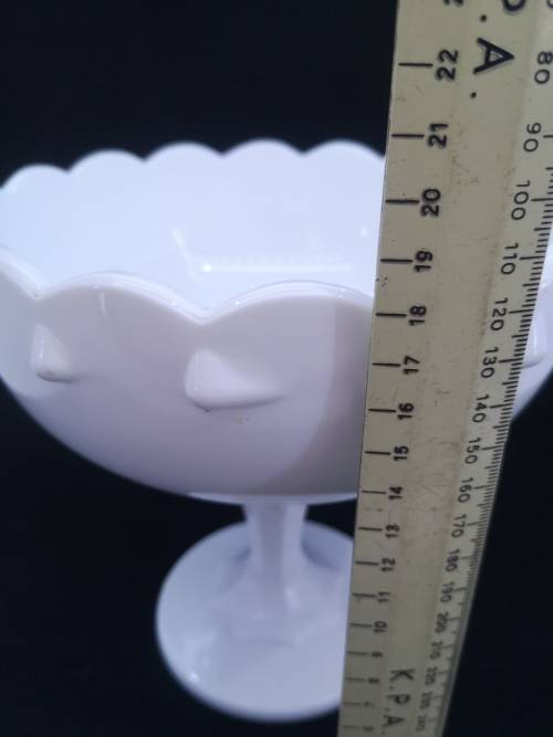 Vintage Indiana Glass Pedestal Bowl, Milk Glass Compote, Tear Drop- has a crack but still so pretty!