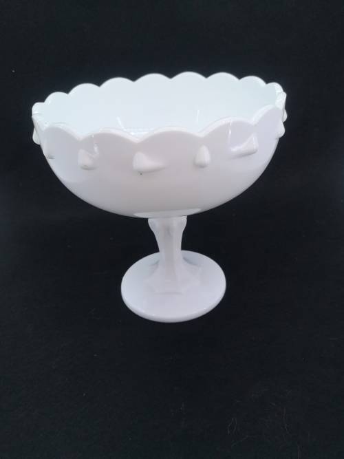 Vintage Indiana Glass Pedestal Bowl, Milk Glass Compote, Tear Drop- has a crack but still so pretty!