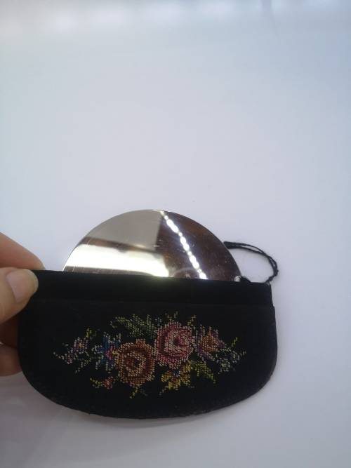 Petit point fold out handbag mirror