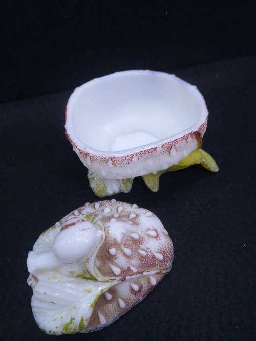 Vallerysthal Milk Glass Box Strawberry w Snail Painted France Antique