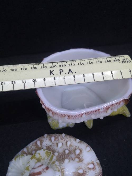 Vallerysthal Milk Glass Box Strawberry w Snail Painted France Antique