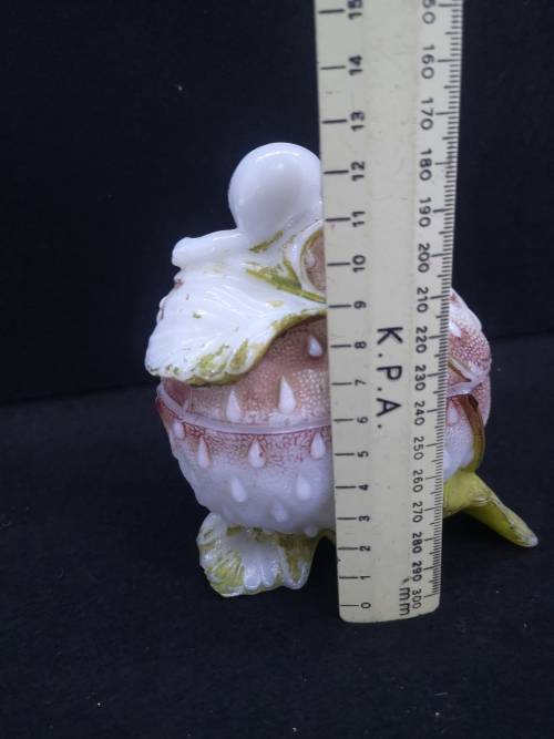 Vallerysthal Milk Glass Box Strawberry w Snail Painted France Antique