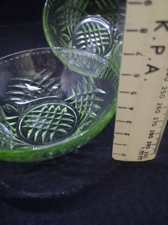 Set of 5 green glass serving bowls