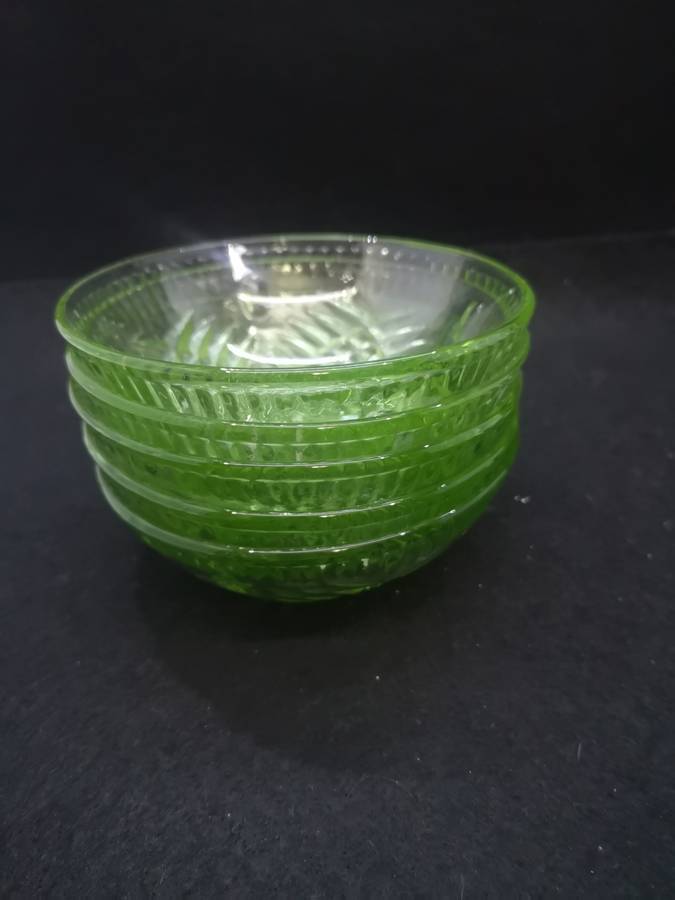 Set of 5 green glass serving bowls