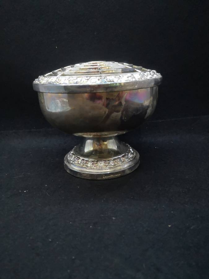 Vintage plated silver vase with flower frog