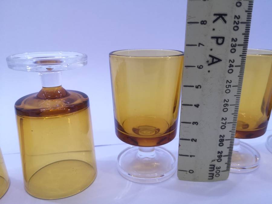 Luminarc footed Amber shot/sherry glasses - please note one chip