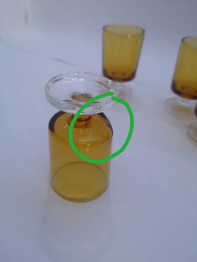 Luminarc footed Amber shot/sherry glasses - please note one chip