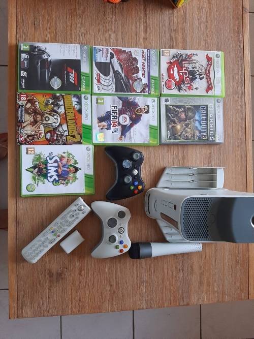 Microsoft Xbox 360 250Gb With 2 Controllers And 2 Xbox Guitars And Microphone With 6 Games